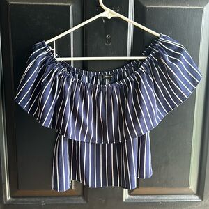 Striped small off the shoulder cropped t shirt